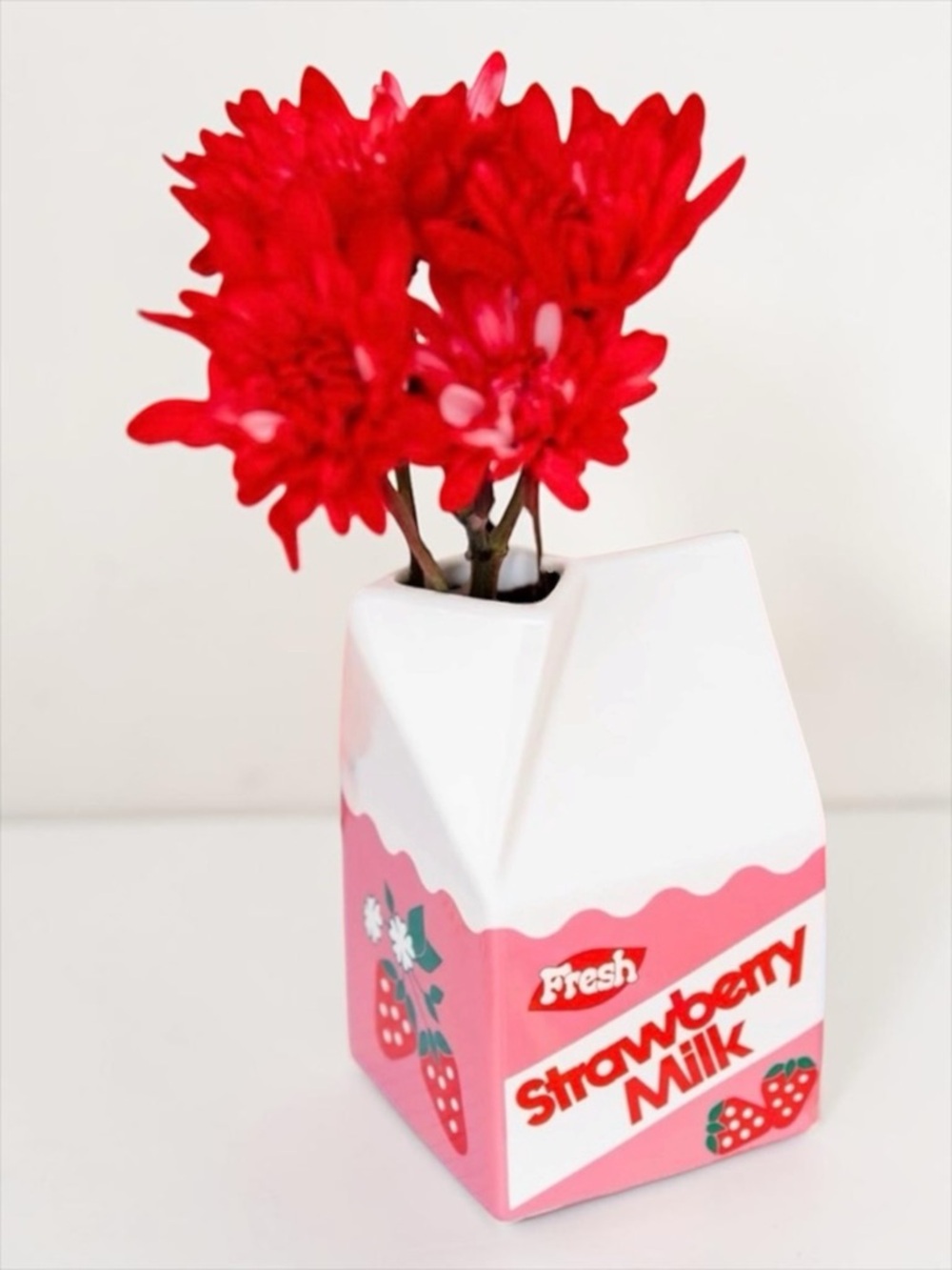 ban.do Strawberry Milk Carton Vase Ceramic Pink Novelty Kawaii Decor NWOT
